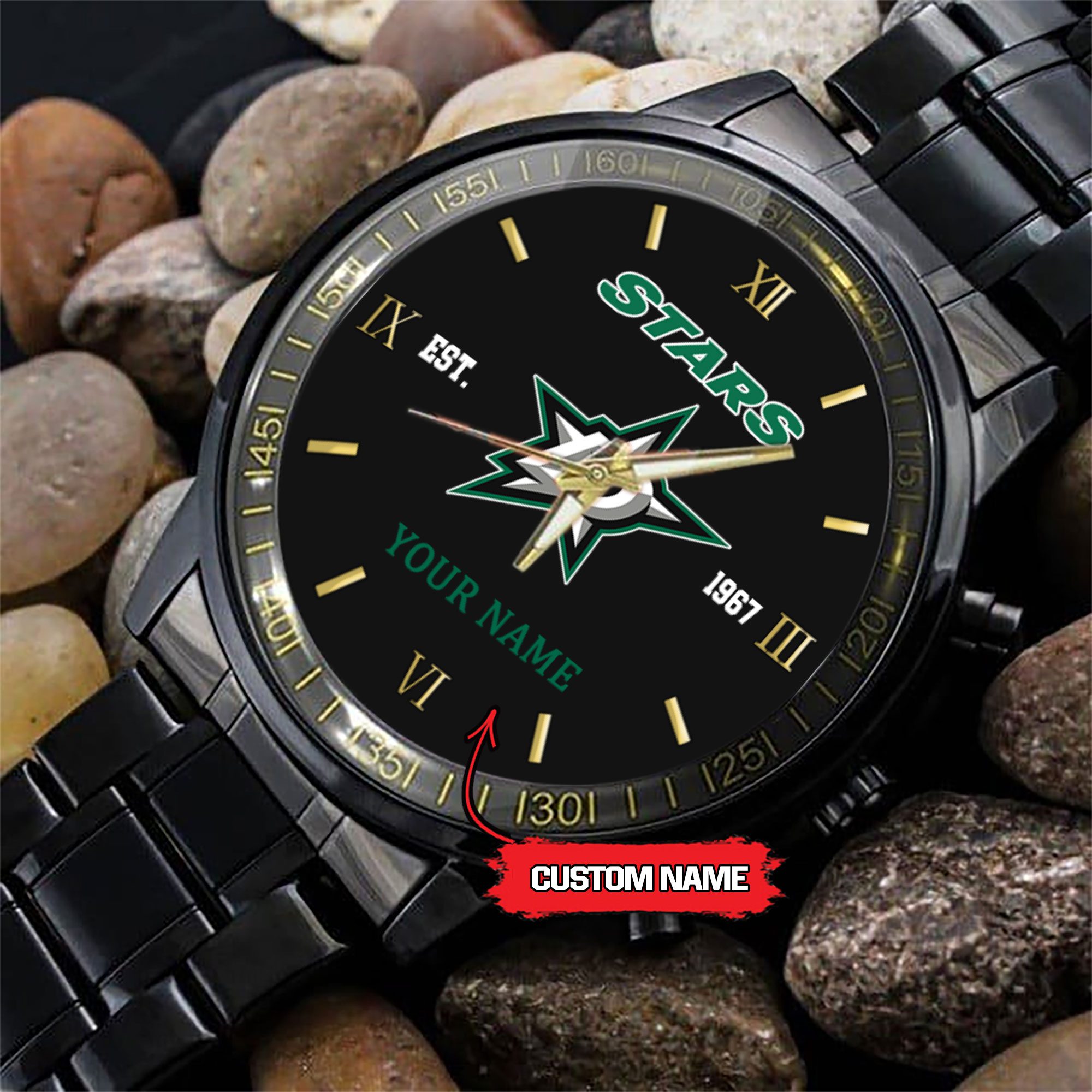 Dallas-Stars-NHL-Custom-Name-Black-Fashion-Sport-Watch-BW1103-2