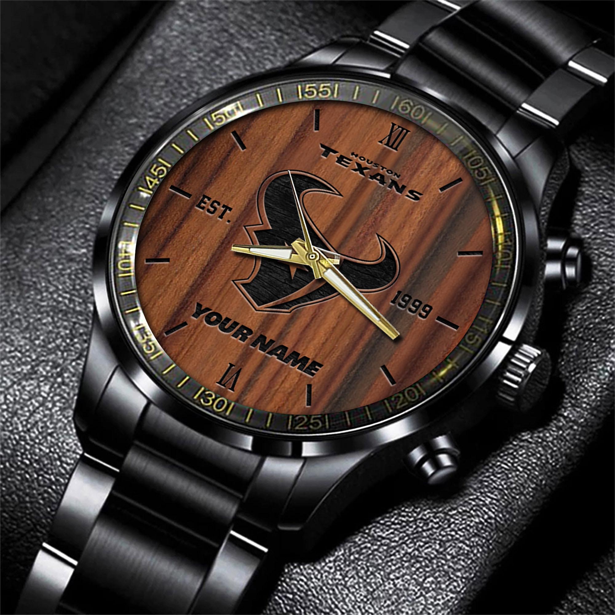 Houston-Texans-NFL-Black-Fashion-Sport-Watch-Custom-Name-BW1539 Houston Texans NFL Black Fashion Sport Watch Custom Name BW1539