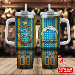 Los Angeles Chargers NFL Golden Logos Us Flag Personalized 40oz Stanley Tumbler STT3148
