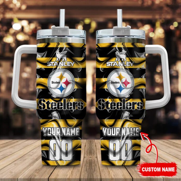Pittsburgh Steelers NFL Custom Name and Number 40oz Stanley Tumbler 2024  STT2849