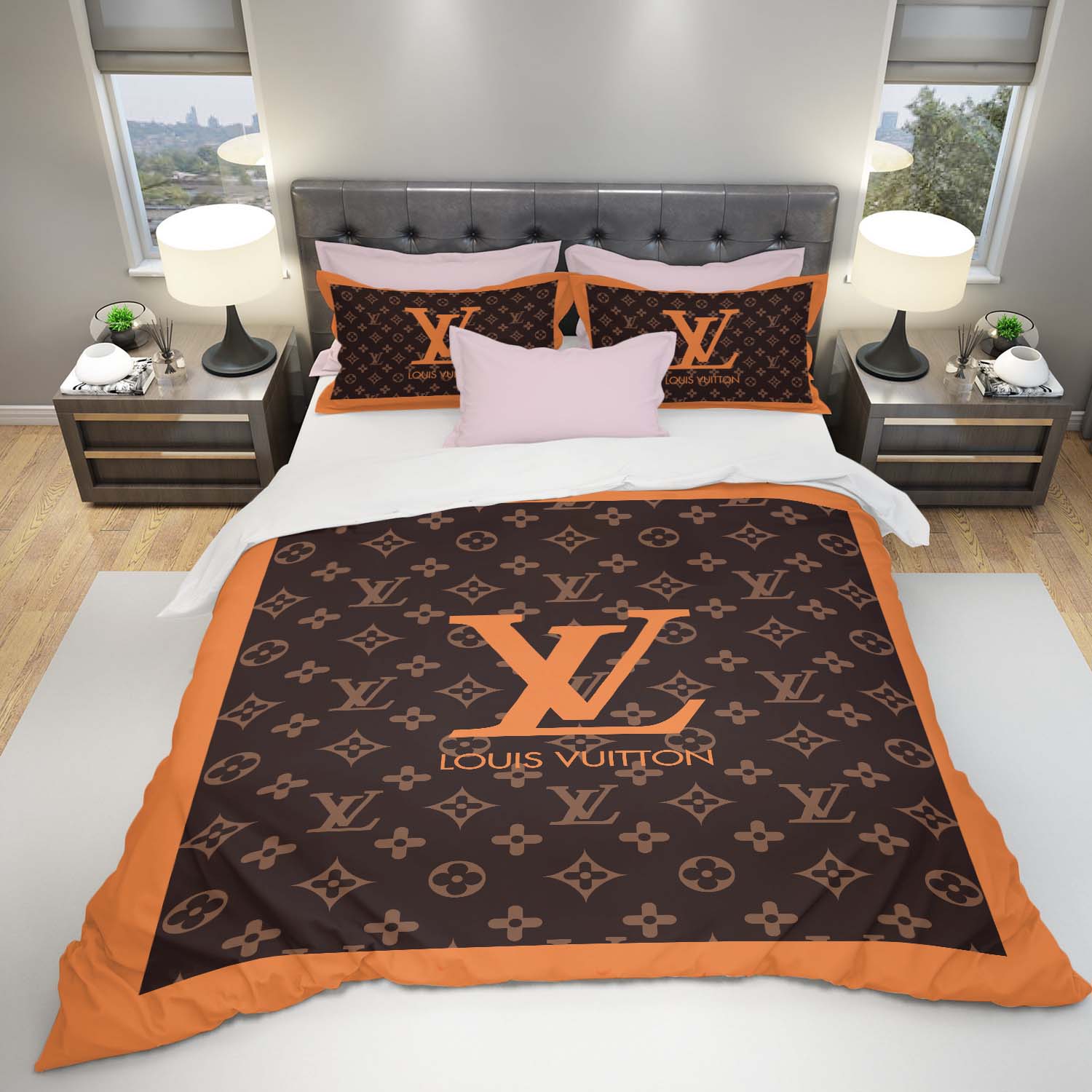 LV-Orange-Luxury-Bedding-Set-Bedroom-Decor-BSL1007 LV Orange Luxury Bedding Set Bedroom Decor BSL1007