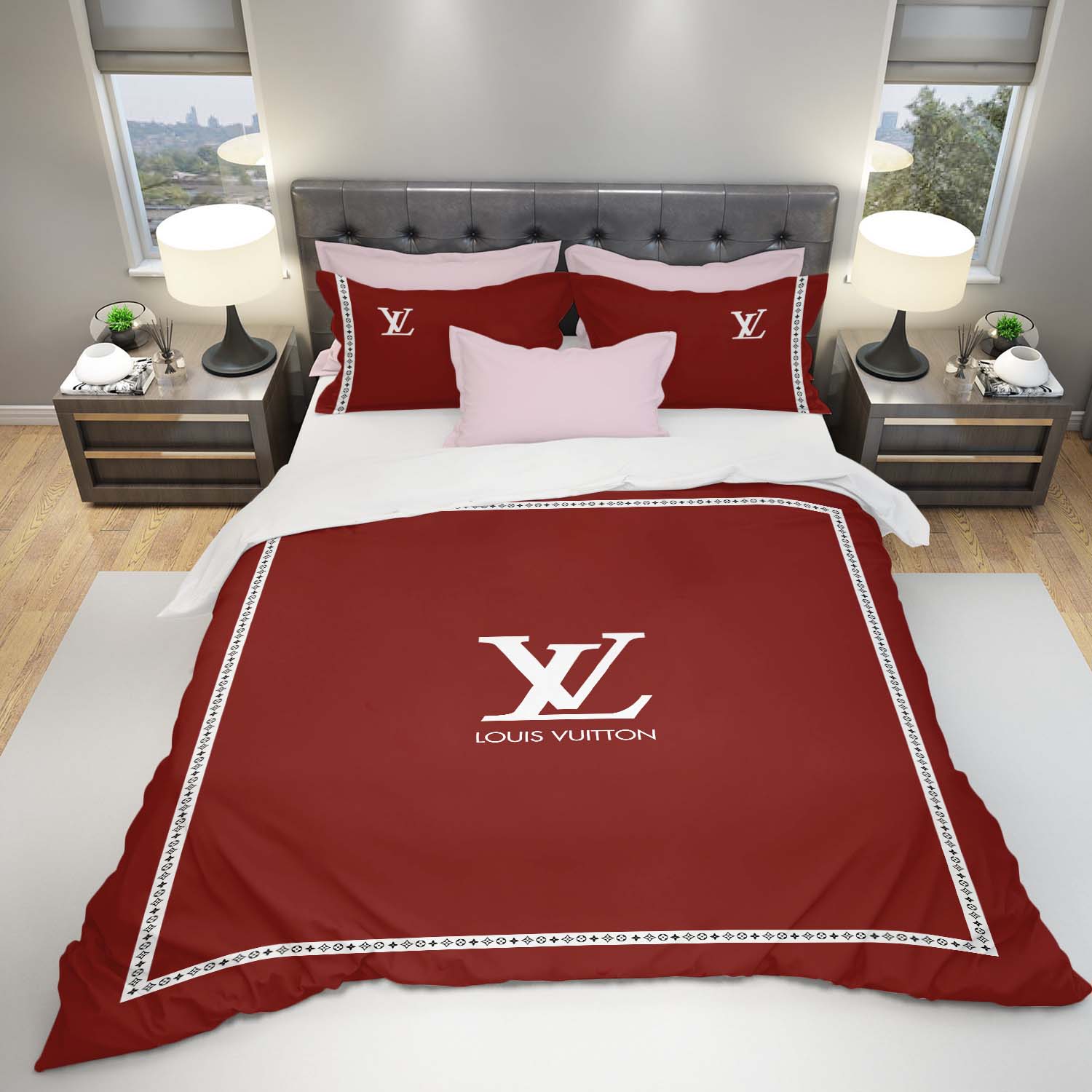 LV-Red-Luxury-Bedding-Set-Bedroom-Decor-BSL1008 LV Red Luxury Bedding Set Bedroom Decor BSL1008