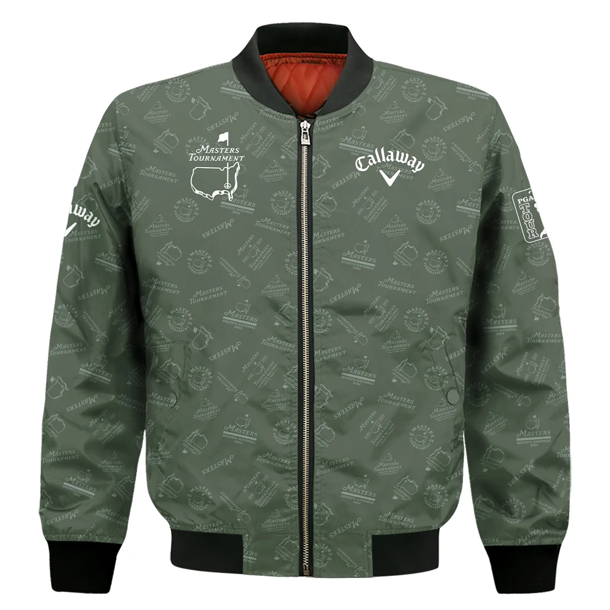 2024 Golf Pattern Masters Tournament Callaway Bomber Jacket Dark Green Pattern Bomber Jacket GBJ1357