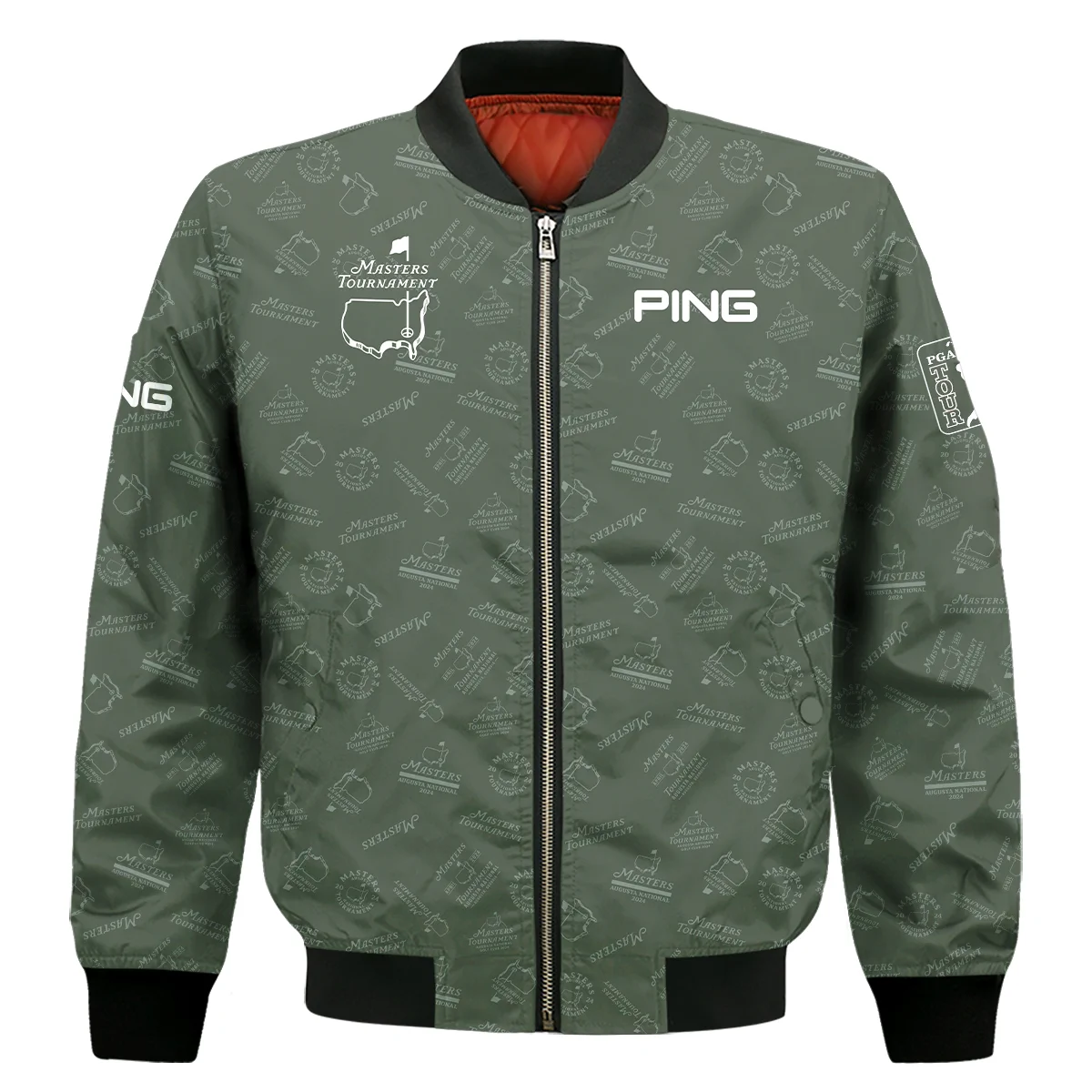2024 Golf Pattern Masters Tournament Ping Bomber Jacket Dark Green Pattern Bomber Jacket GBJ1349