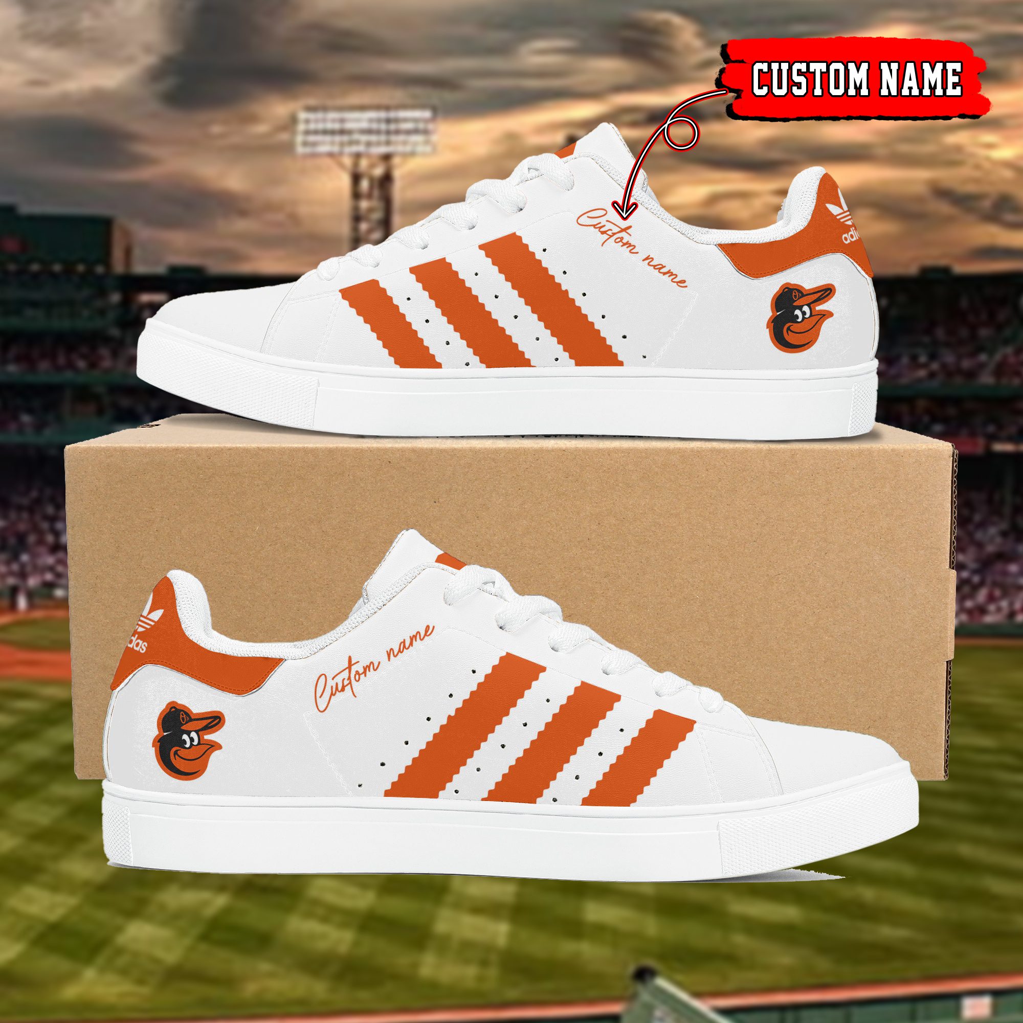 Baltimore-Orioles-Custom-Name-MLB-Stan-Smith-Skate-Shoes Baltimore Orioles Custom Name MLB Stan Smith Skate Shoes