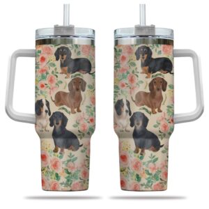 Dachshund Shineful 40oz Stanley Tumbler Floral STT1517