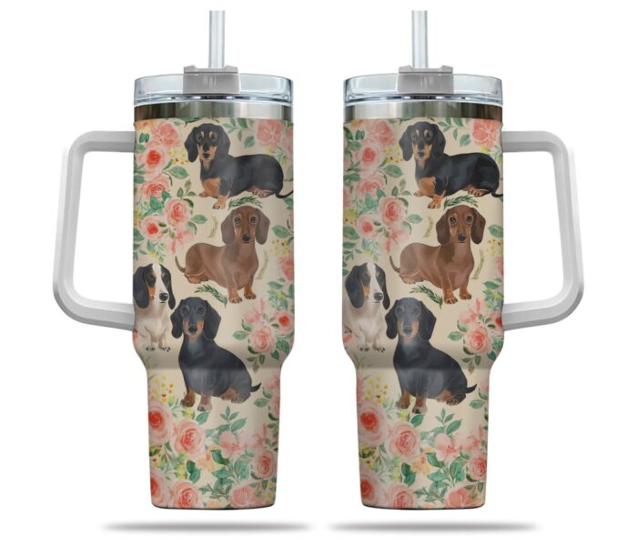 Dachshund Shineful 40oz Stanley Tumbler Floral STT1517