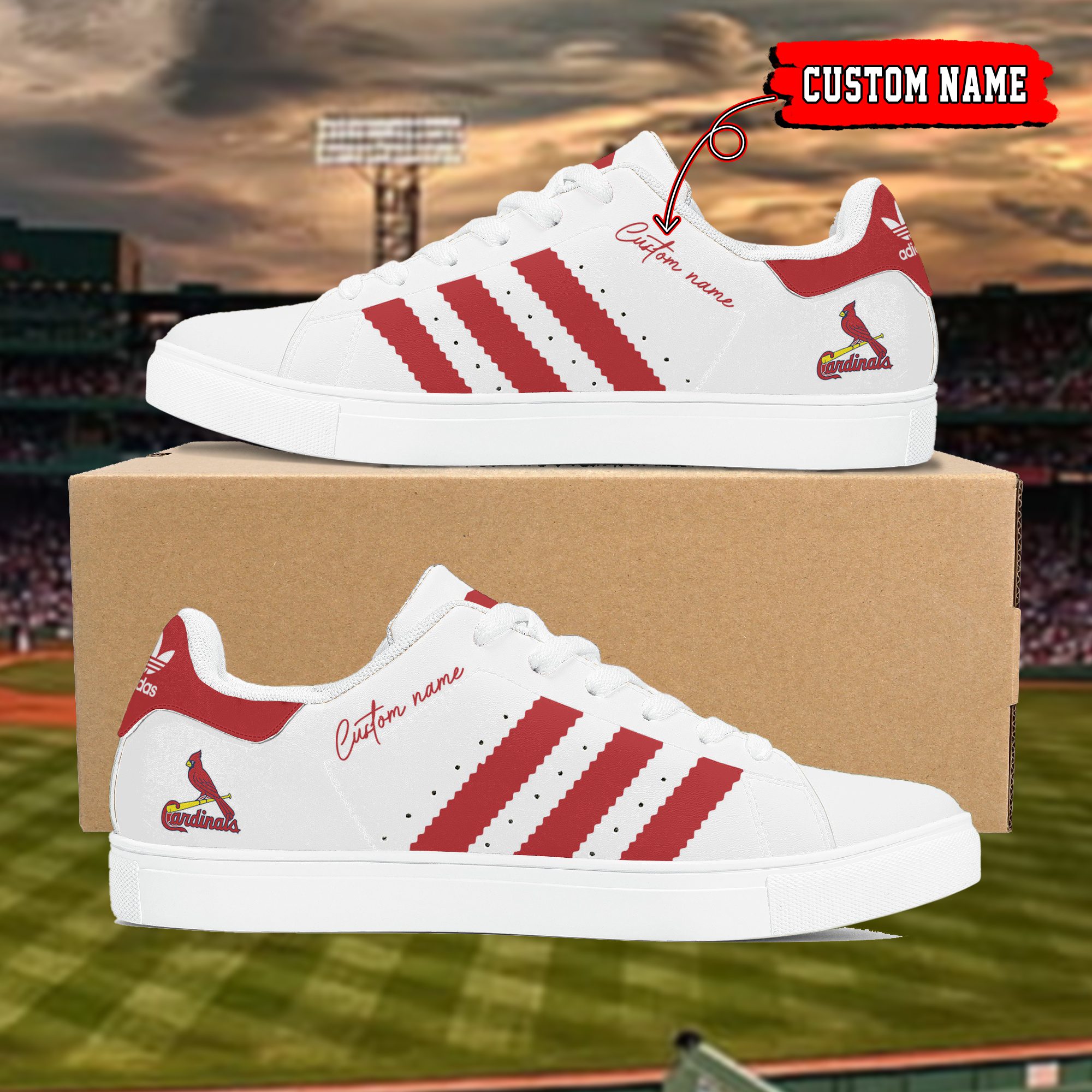 St.-Louis-Cardinals-Custom-Name-MLB-Stan-Smith-Skate-Shoes St. Louis Cardinals Custom Name MLB Stan Smith Skate Shoes