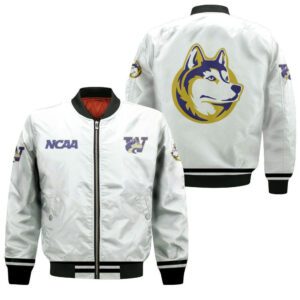 Washington Huskies NCAA Classic White With Mascot Logo Gift For Washington Huskies Fans Bomber Jacket BBJ2010