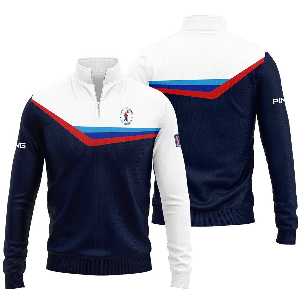 124th U.S. Open Pinehurst Golf Blue Red Line White Pattern Ping Quarter-Zip Jacket