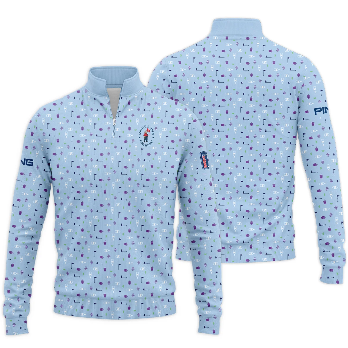 124th U.S. Open Pinehurst Ping Golf Icons Pattern Light Blue Quarter-Zip Jacket Style Classic
