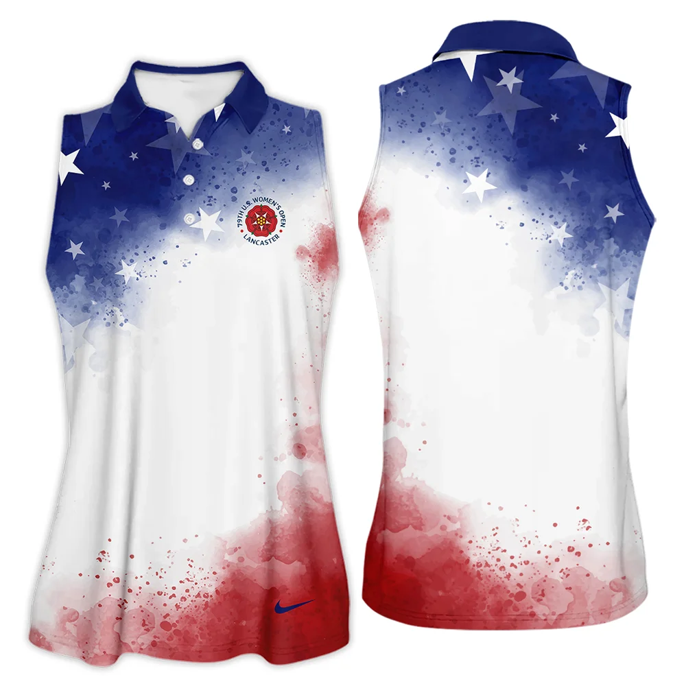 79th U.S. Women's Open Lancaster Nike Golf Blue Red Watercolor White Star Sleeveless Polo Shirt