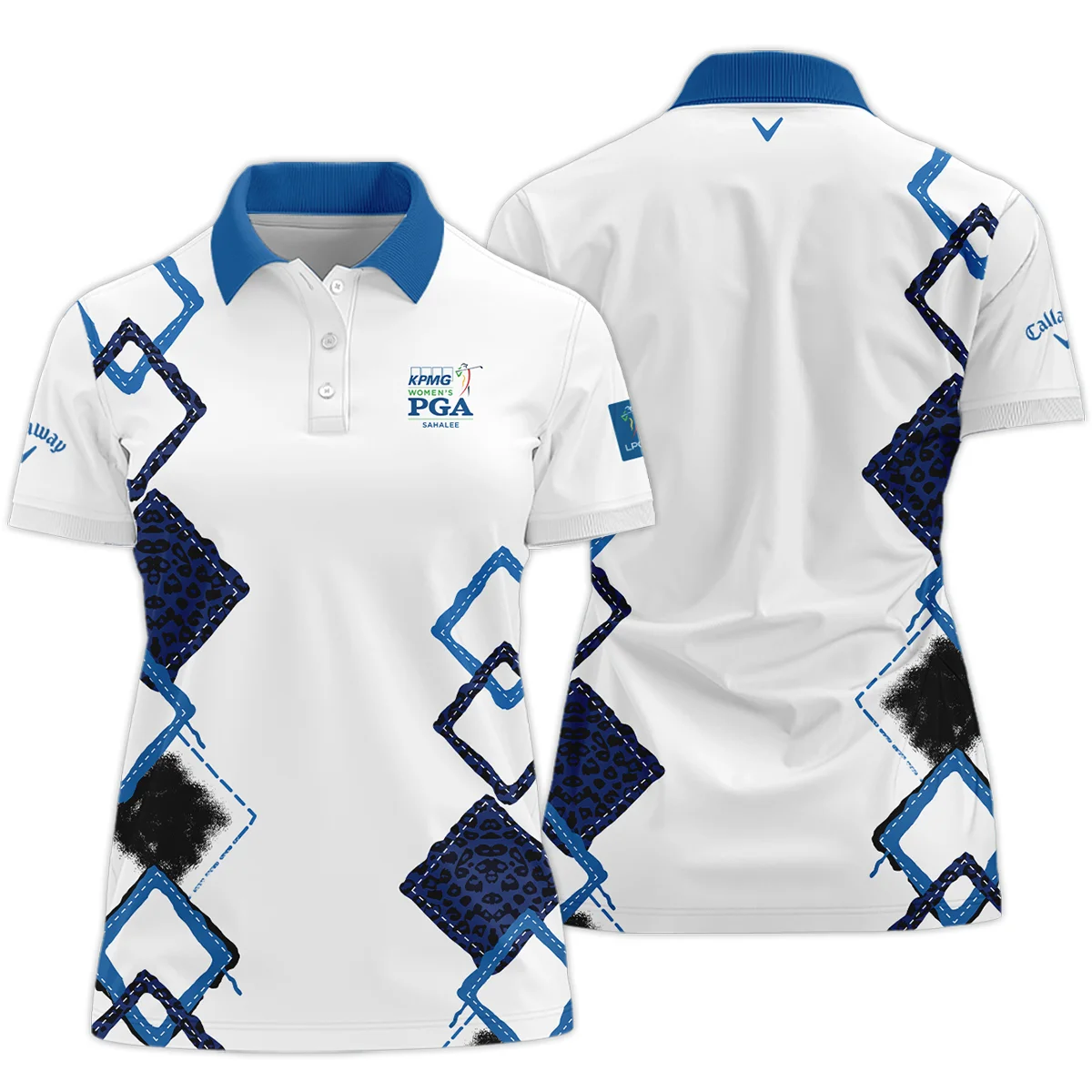 Callaway 2024 KPMG Women's PGA Championship Dark Blue Grunge Brush Pattern Background Short Polo Shirt