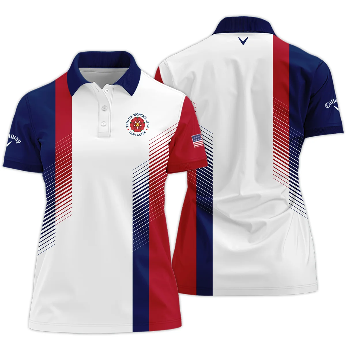 Callaway 79th U.S. Women's Open Lancaster Blue Red Abstract Short Polo Shirt