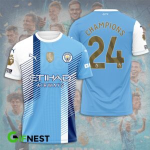 Manchester City Champions 4 In Row Premier League 2024 Unisex T-Shirt