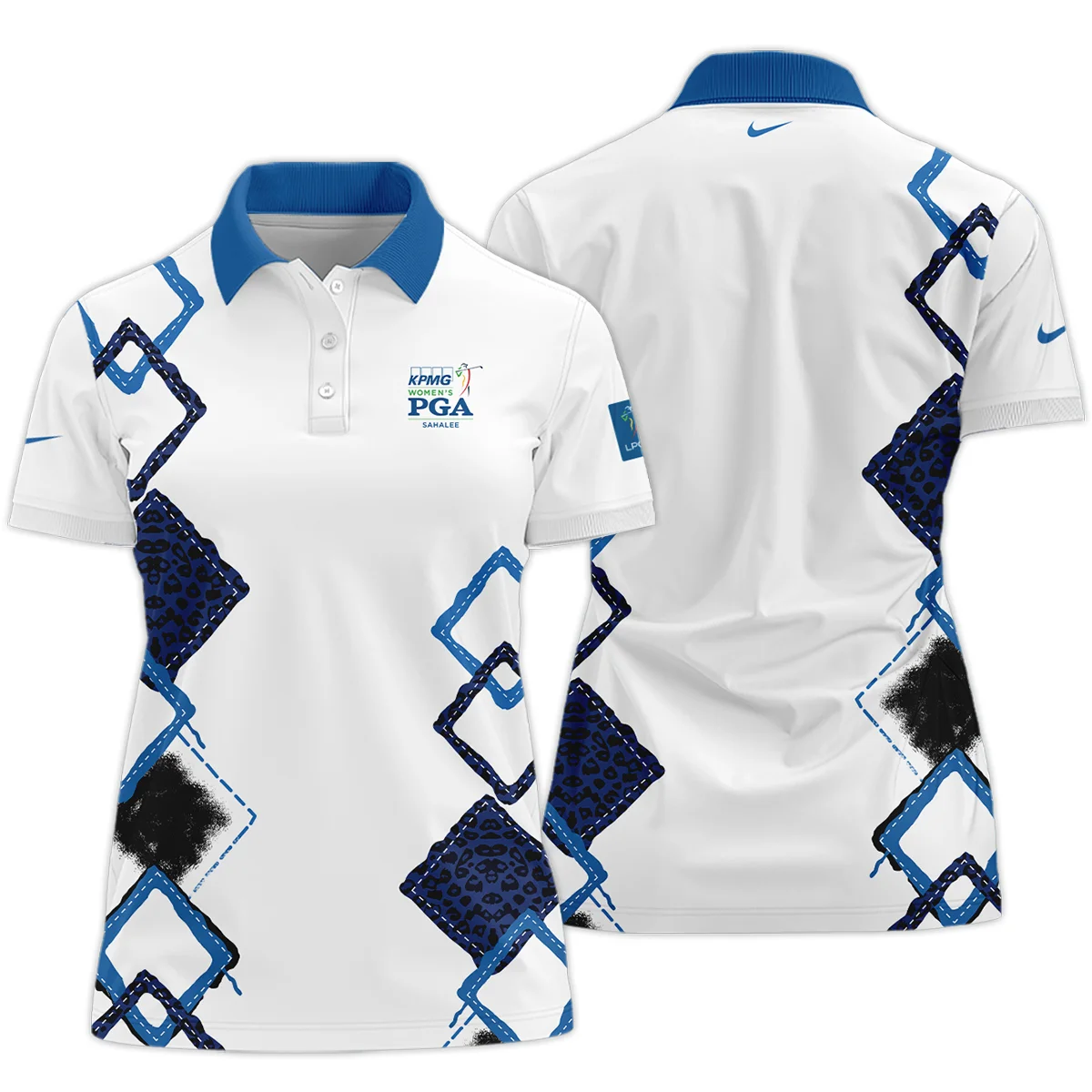 Nike 2024 KPMG Women's PGA Championship Dark Blue Grunge Brush Pattern Background Short Polo Shirt