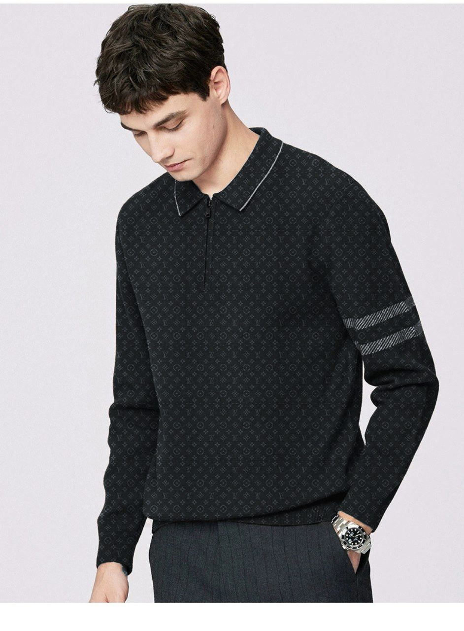 Premium-2024-Luxury-LV-Zip-Polo-Sweatshirt-Black-Collar-Sweatshirt-CPLS1014 Premium 2024 Luxury LV Zip Polo Sweatshirt (Black) Collar Sweatshirt CPLS1014