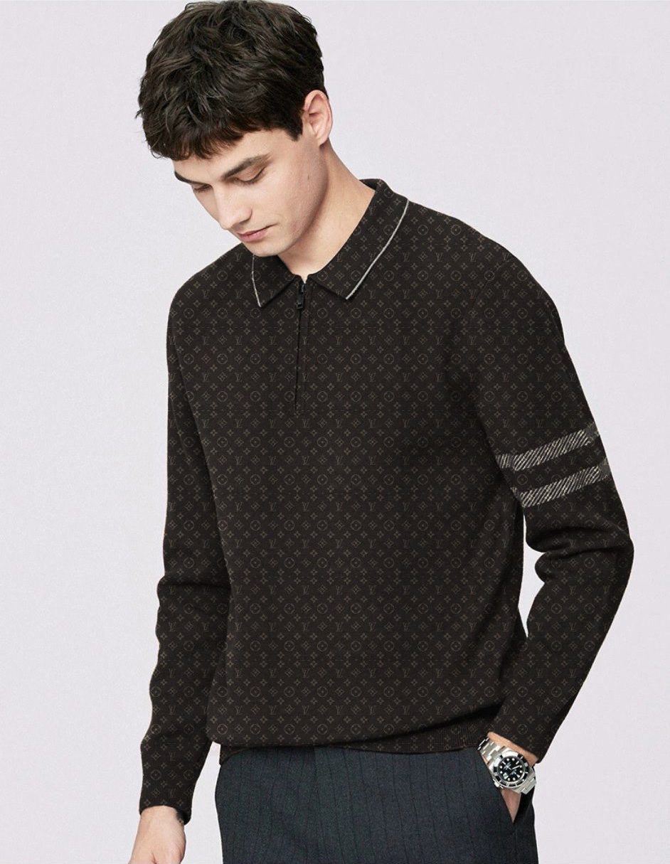 Premium-2024-Luxury-LV-Zip-Polo-Sweatshirt-Brown-Collar-Sweatshirt-CPLS1012 Premium 2024 Luxury LV Zip Polo Sweatshirt (Brown) Collar Sweatshirt CPLS1012