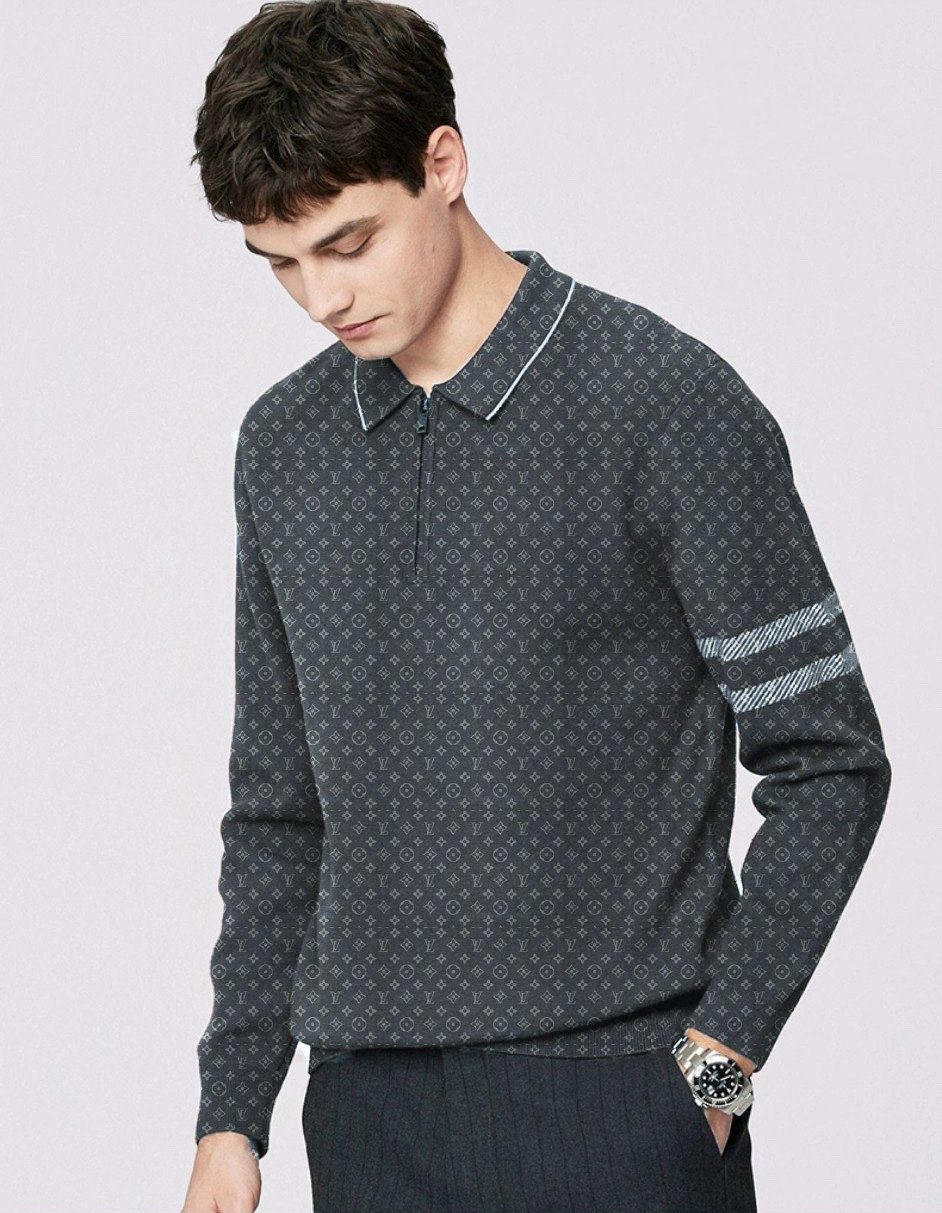 Premium-2024-Luxury-LV-Zip-Polo-Sweatshirt-Grey-Collar-Sweatshirt-CPLS1013 Premium 2024 Luxury LV Zip Polo Sweatshirt (Grey) Collar Sweatshirt CPLS1013