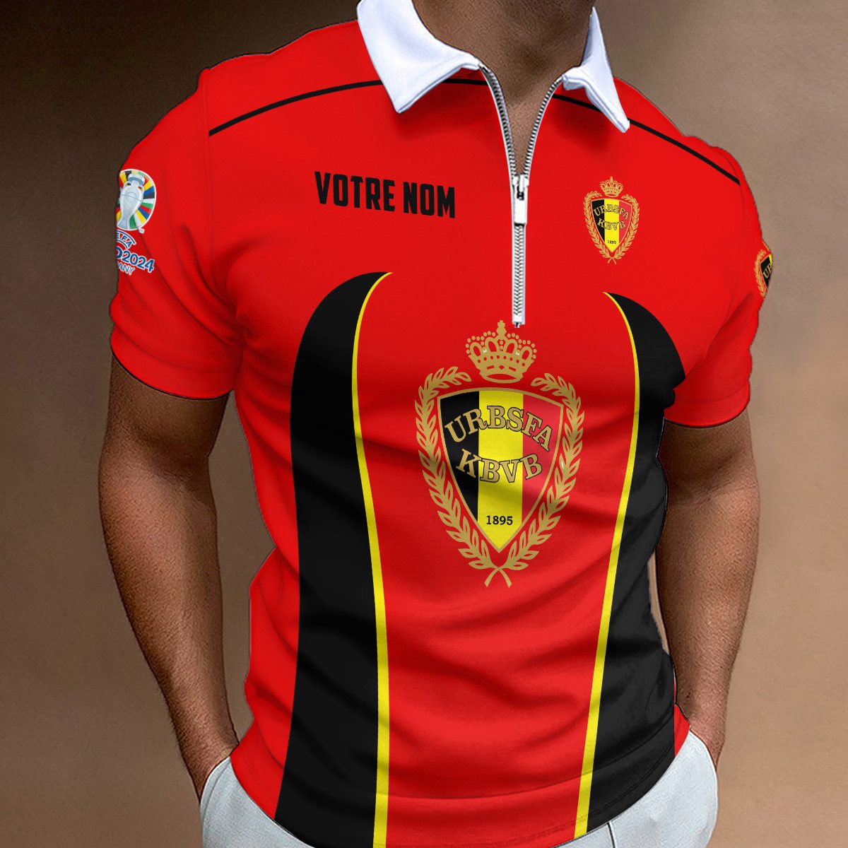 Belgium-National-Football-Team-Euro-2024-Zipper-Polo-Shirt Belgium National Football Team Euro 2024 Zipper Polo Shirt