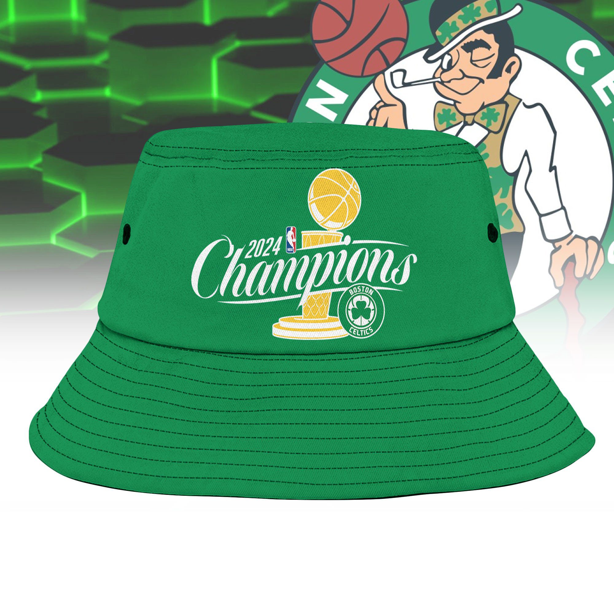 Boston-Celtics-Champions-2024-Bucket-Hat-WBC1006 Boston Celtics Champions 2024 Bucket Hat WBC1006