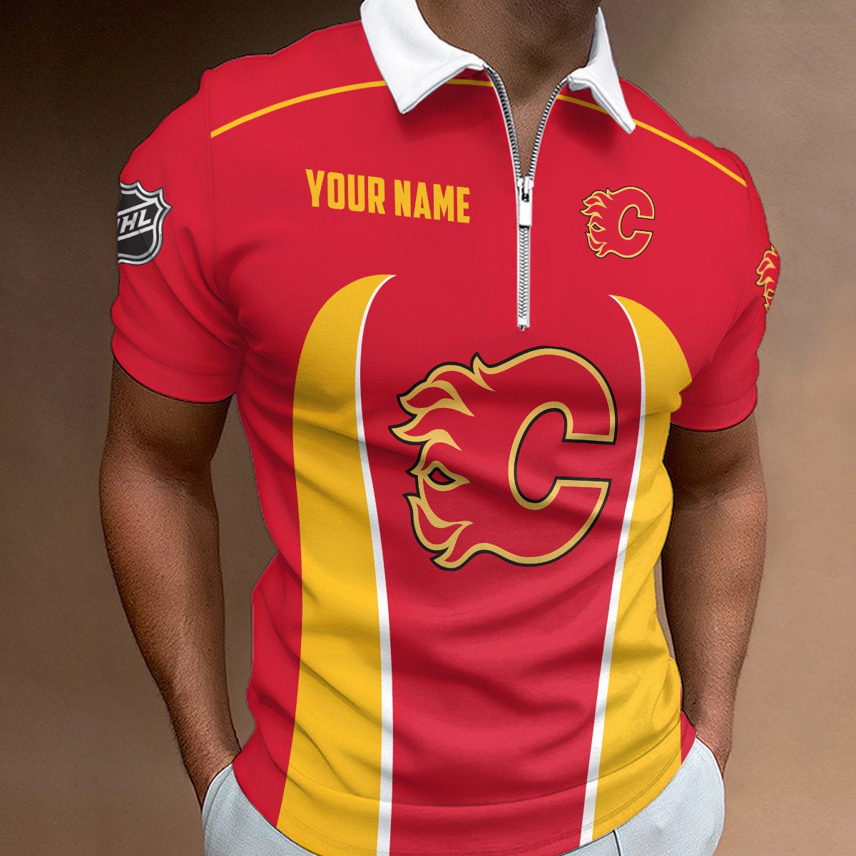 Calgary-Flames-Zipper-Polo-Shirt Calgary Flames Zipper Polo Shirt