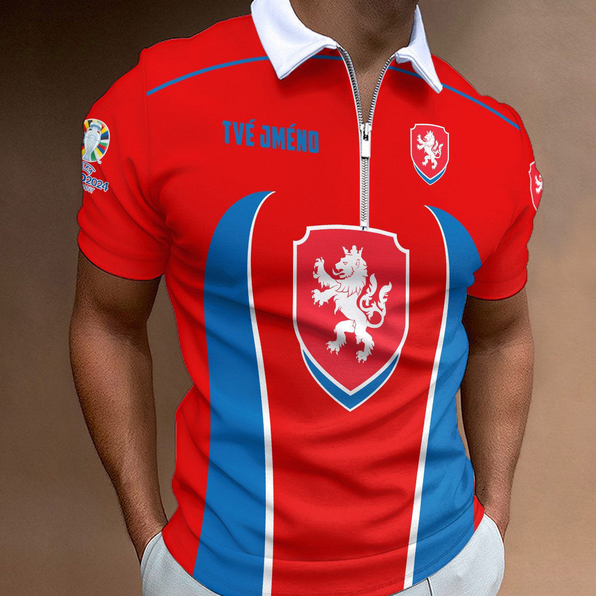 Czech-Republic-National-Football-Team-Euro-2024-Zipper-Polo-Shirt Czech Republic National Football Team Euro 2024 Zipper Polo Shirt