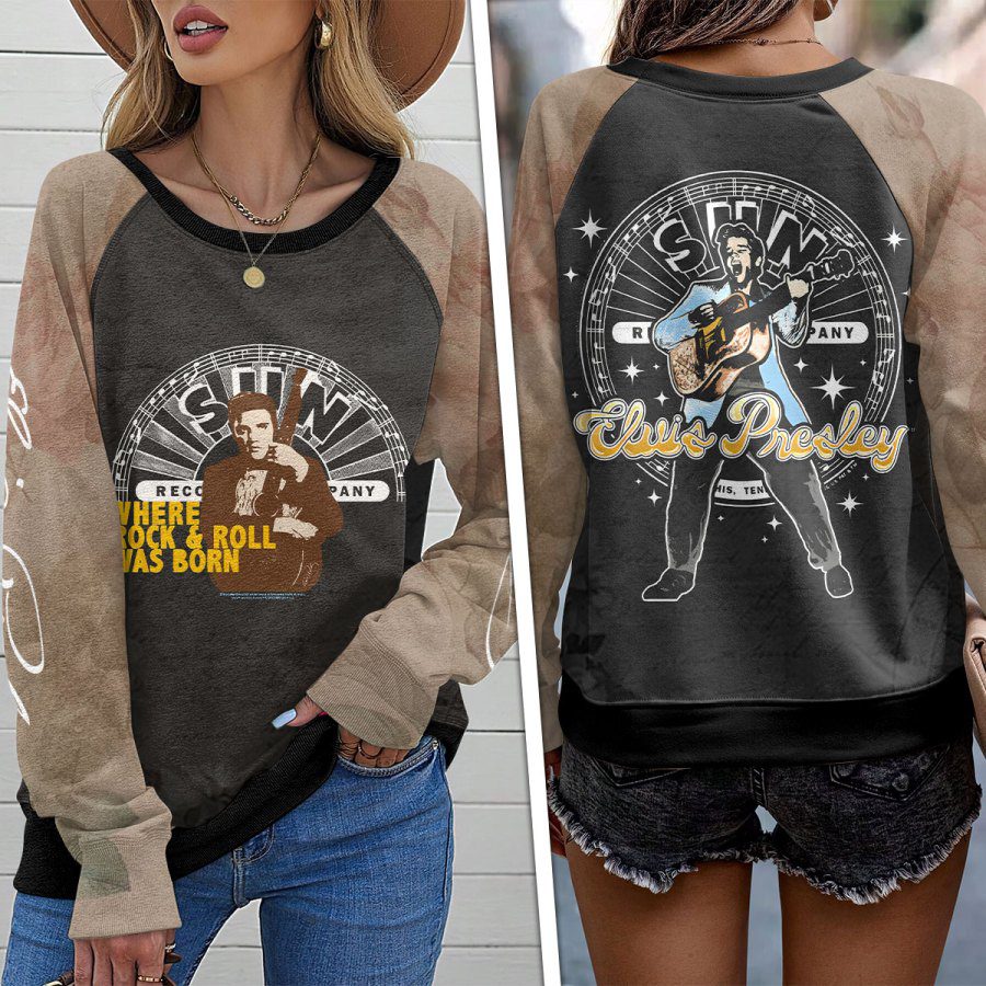 Elvis-Presley-Round-Neck-Raglan-Sleeve-Sweatshirt-GRS1012 Elvis Presley Round Neck Raglan Sleeve Sweatshirt GRS1012