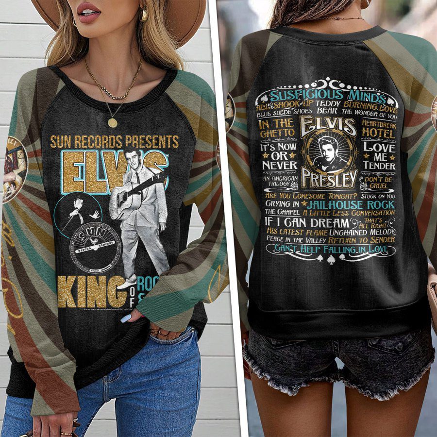 Elvis-Presley-Round-Neck-Raglan-Sleeve-Sweatshirt-GRS1016 Elvis Presley Round Neck Raglan Sleeve Sweatshirt GRS1016