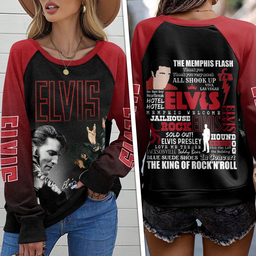 Elvis-Presley-Round-Neck-Raglan-Sleeve-Sweatshirt-GRS1023 Elvis Presley Round Neck Raglan Sleeve Sweatshirt GRS1023