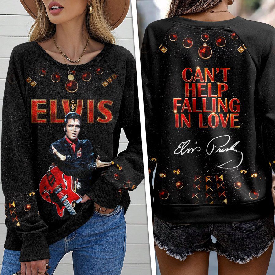 Elvis-Presley-Round-Neck-Raglan-Sleeve-Sweatshirt-GRS1052 Elvis Presley Round Neck Raglan Sleeve Sweatshirt GRS1052