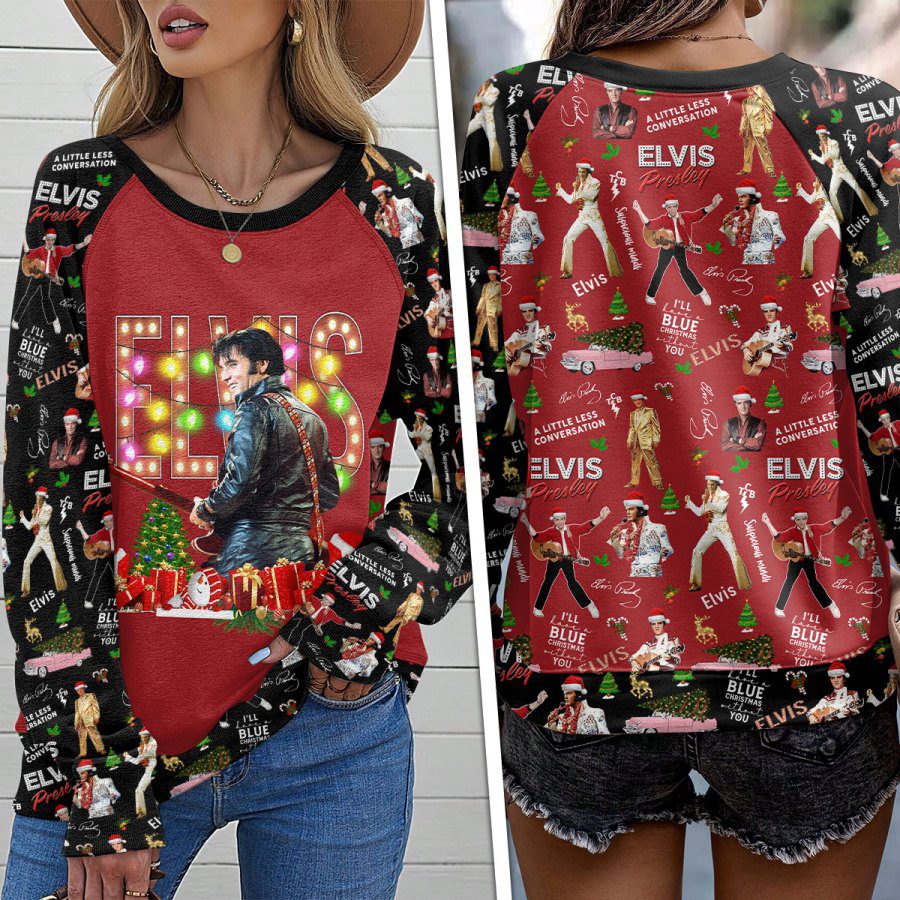 Elvis-Presley-Round-Neck-Raglan-Sleeve-Sweatshirt-GRS1053 Elvis Presley Round Neck Raglan Sleeve Sweatshirt GRS1053