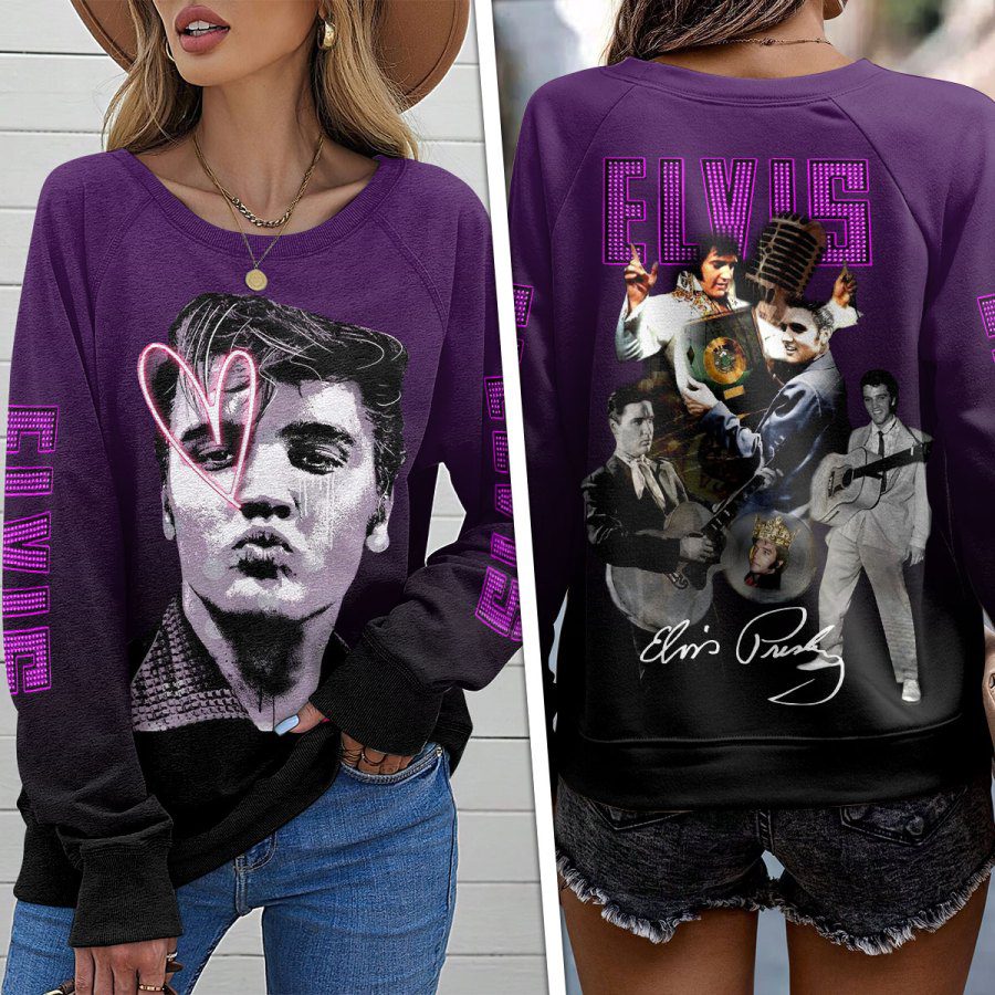 Elvis-Presley-Round-Neck-Raglan-Sleeve-Sweatshirt-GRS1054 Elvis Presley Round Neck Raglan Sleeve Sweatshirt GRS1054