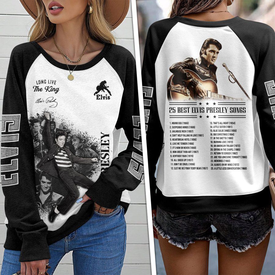 Elvis-Presley-Round-Neck-Raglan-Sleeve-Sweatshirt-GRS1059 Elvis Presley Round Neck Raglan Sleeve Sweatshirt GRS1059