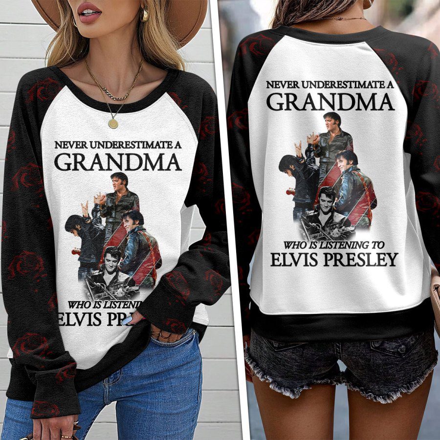 Elvis-Presley-Round-Neck-Raglan-Sleeve-Sweatshirt-GRS1062 Elvis Presley Round Neck Raglan Sleeve Sweatshirt GRS1062