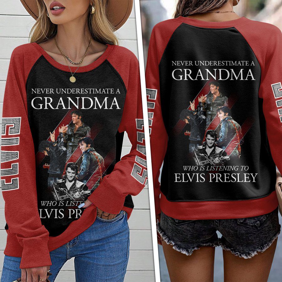 Elvis-Presley-Round-Neck-Raglan-Sleeve-Sweatshirt-GRS1065 Elvis Presley Round Neck Raglan Sleeve Sweatshirt GRS1065