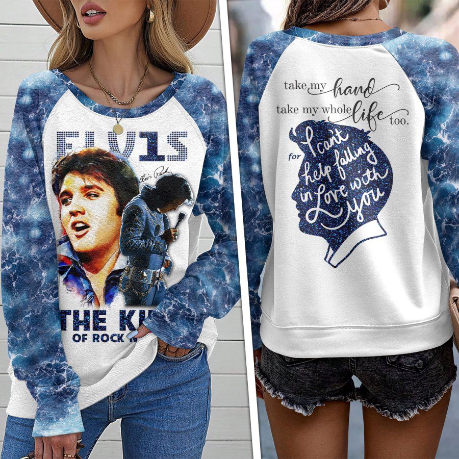 Elvis-Presley-Round-Neck-Raglan-Sleeve-Sweatshirt-GRS1075 Elvis Presley Round Neck Raglan Sleeve Sweatshirt GRS1075
