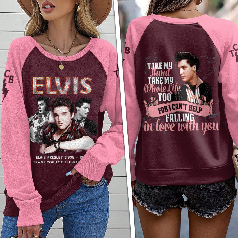Elvis-Presley-Round-Neck-Raglan-Sleeve-Sweatshirt-GRS1085 Elvis Presley Round Neck Raglan Sleeve Sweatshirt GRS1085