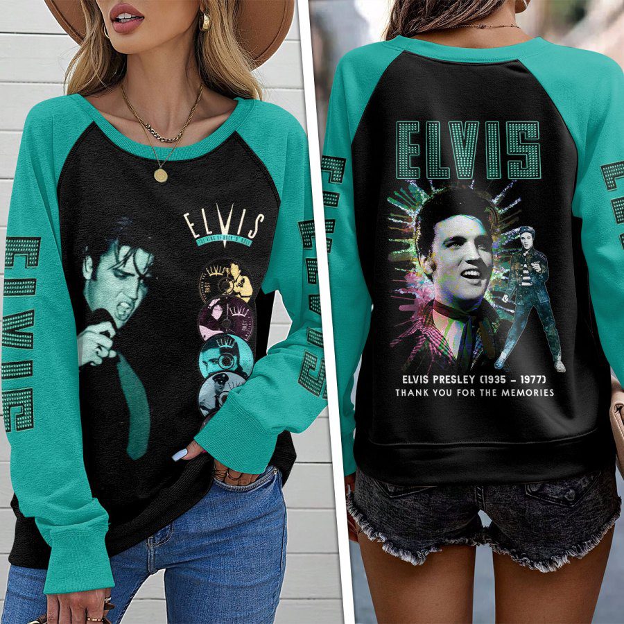 Elvis-Presley-Round-Neck-Raglan-Sleeve-Sweatshirt-GRS1086 Elvis Presley Round Neck Raglan Sleeve Sweatshirt GRS1086