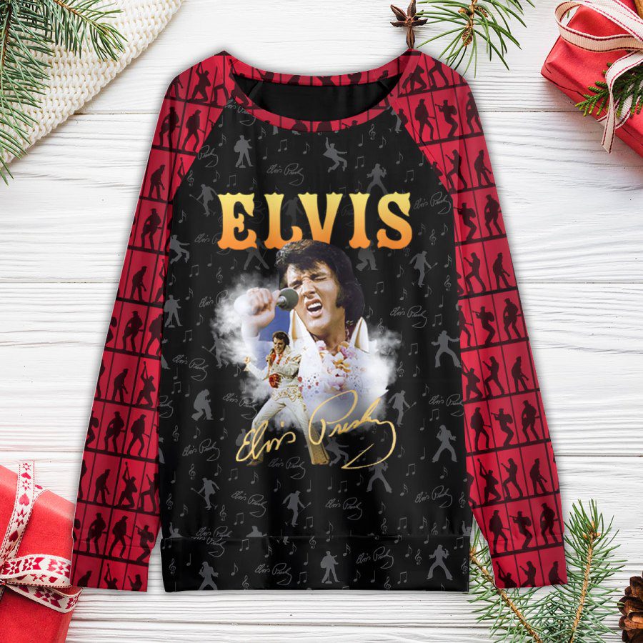 Elvis-Presley-Round-Neck-Raglan-Sleeve-Sweatshirt-GRS1089 Elvis Presley Round Neck Raglan Sleeve Sweatshirt GRS1089