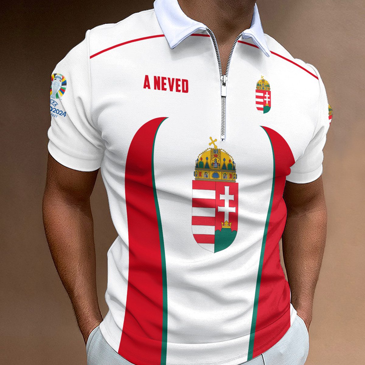 Hungary-National-Football-Team-Euro-2024-Zipper-Polo-Shirt Hungary National Football Team Euro 2024 Zipper Polo Shirt