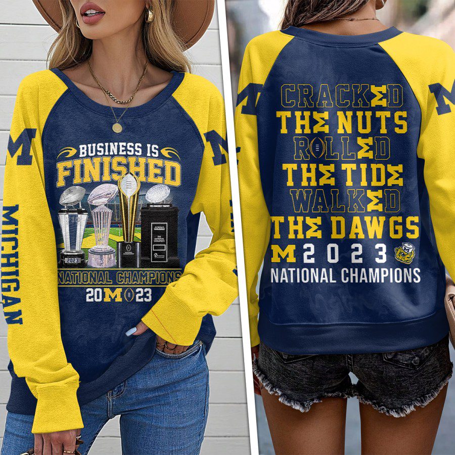 Michigan-Wolverines-Football-Round-Neck-Raglan-Sleeve-Sweatshirt-GRS1019 Michigan Wolverines Football Round Neck Raglan Sleeve Sweatshirt GRS1019