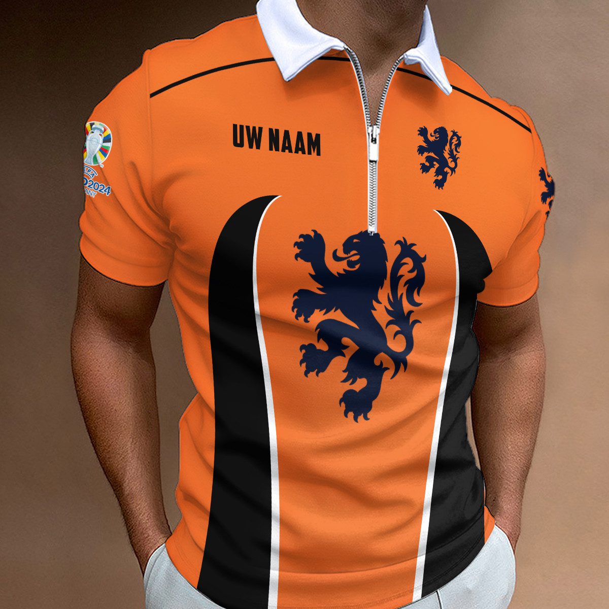 Netherlands-National-Football-Team-Euro-2024-Zipper-Polo-Shirt Netherlands National Football Team Euro 2024 Zipper Polo Shirt