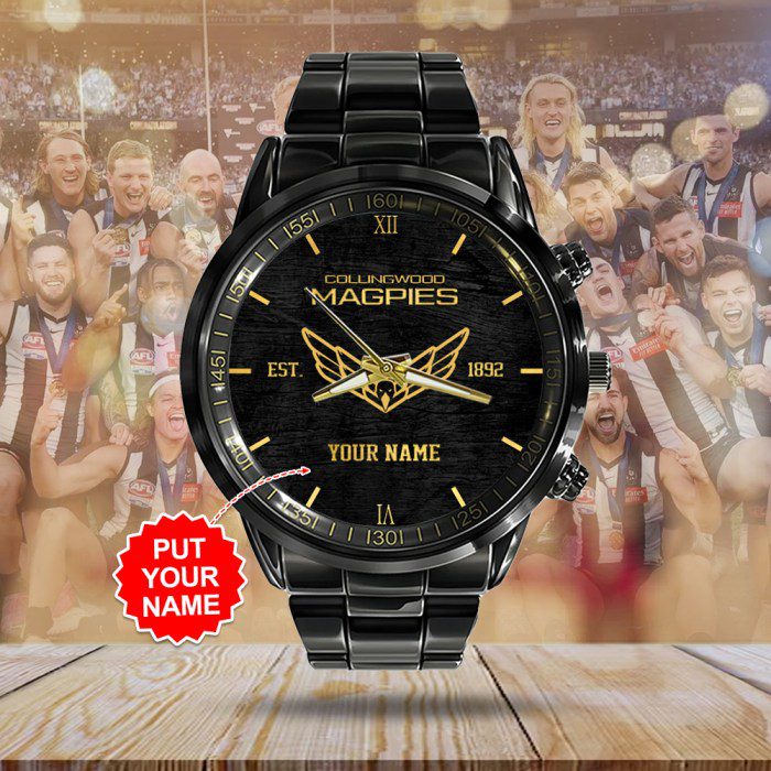 Personalized-Collingwood-FC-Black-Stainless-Steel-Watch-GSW1073-1