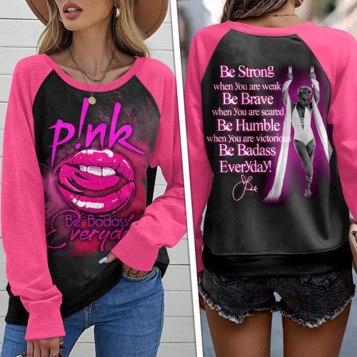 P!nk Round Neck Raglan Sleeve Sweatshirt GRS1078