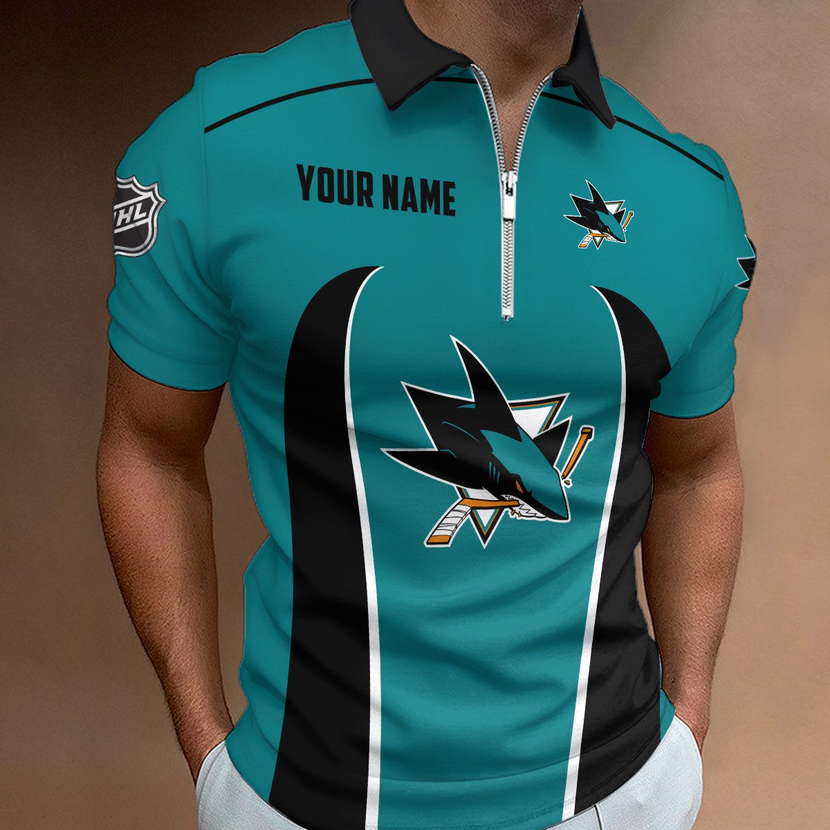 San-Jose-Sharks-Zipper-Polo-Shirt San Jose Sharks Zipper Polo Shirt