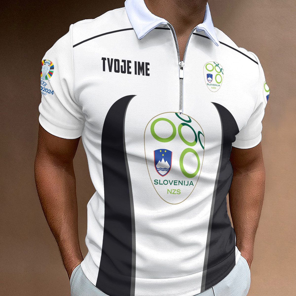 Slovenia-National-Football-Team-Euro-2024-Zipper-Polo-Shirt Slovenia National Football Team Euro 2024 Zipper Polo Shirt