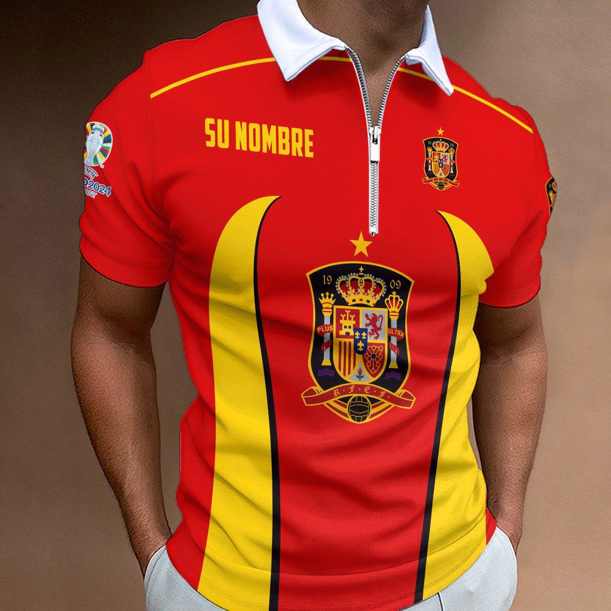 Spain-National-Football-Team-Euro-2024-Zipper-Polo-Shirt Spain National Football Team Euro 2024 Zipper Polo Shirt
