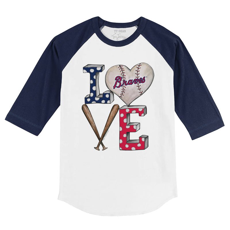 Atlanta-Braves-Baseball-LOVE-34-Navy-Blue-Sleeve-Raglan-Shirt Atlanta Braves Baseball LOVE 3/4 Navy Blue Sleeve Raglan Shirt