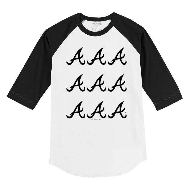 Atlanta-Braves-Logo-Grid-34-Black-Sleeve-Raglan-Shirt Atlanta Braves Logo Grid 3/4 Black Sleeve Raglan Shirt